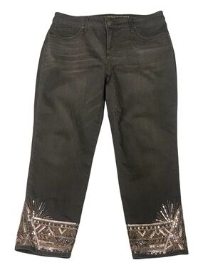Chico's Black So Slimming Girlfriend Ankle Jeans Gold Silver Sequin Size 12P